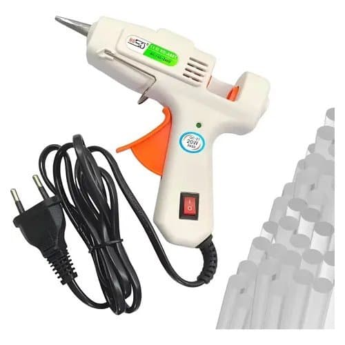 Kit Pistola Aplicador + 10 Bastão Cola Quente Fina 7m Brinde Branco Bivolt