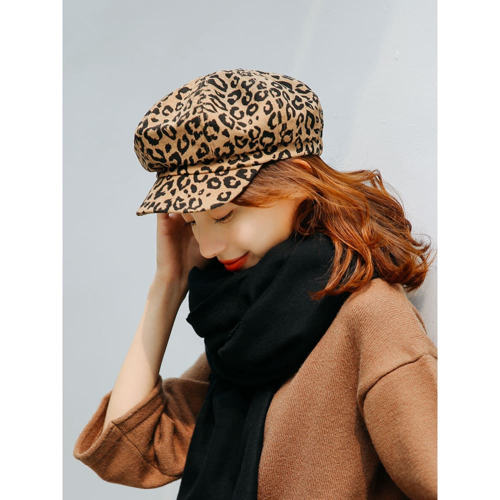 Coreia do sul importado algodão leopardo impressão Retro Newsboy chapéu feminino outono inverno All-Match aba larga ajus