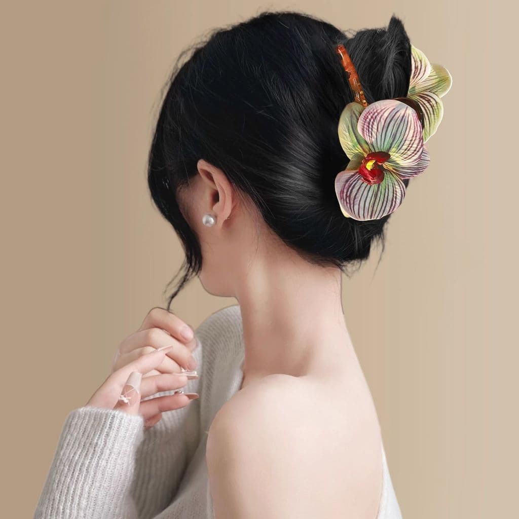 Fragrância de Flor de Orquídea~Presilha de Cabelo Estilo Chinês para Mulheres, Presilha Elegante Tipo Tubarão, Acessório