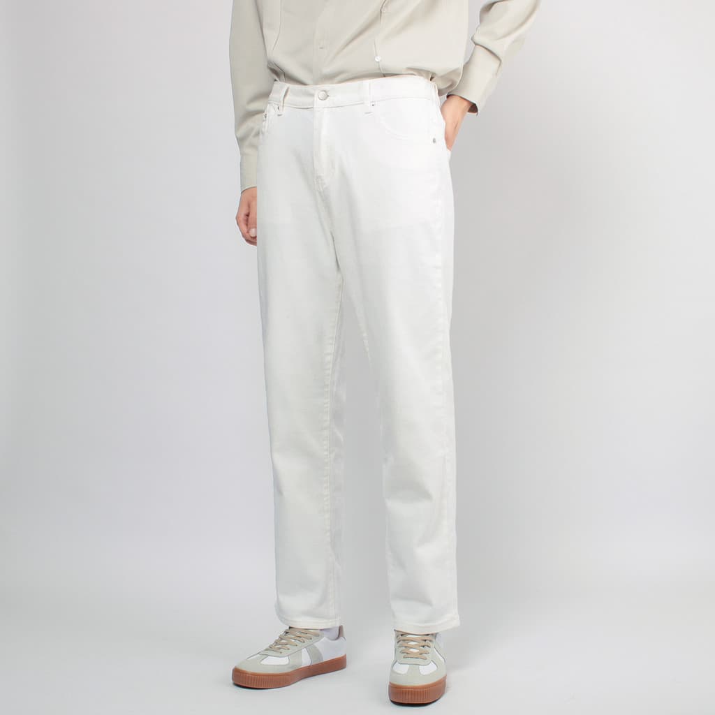 Calças de brim brancas masculinas soltas calças de perna reta calças masculinas Street Wear tornozelo comprimento calças