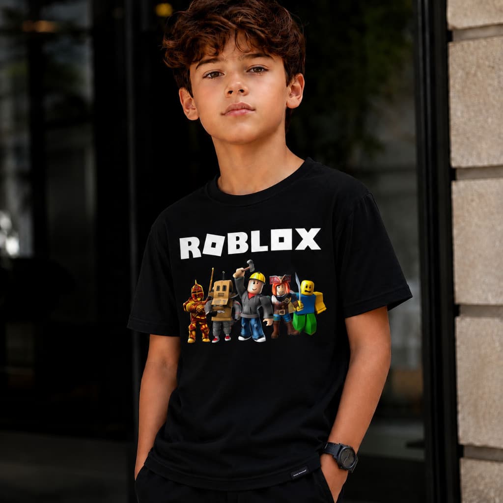 Camisa Roblox Infantil Unissex Manga Curta Estampa Gamer