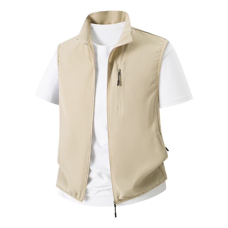 26 primavera novo estilo gola alta quatro lados elástico Commuter zíper colete masculino jaqueta esportiva Casual ao ar