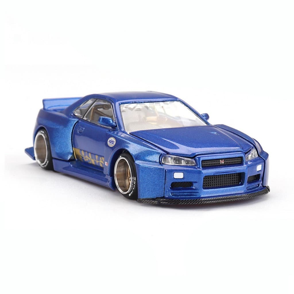 Mini GT x Kaido House KHMG158 1/64 Nissan Skyline-R R34 Works V2 Aero SHINJUKU V2 Modelo de Carro em Escala KN1C