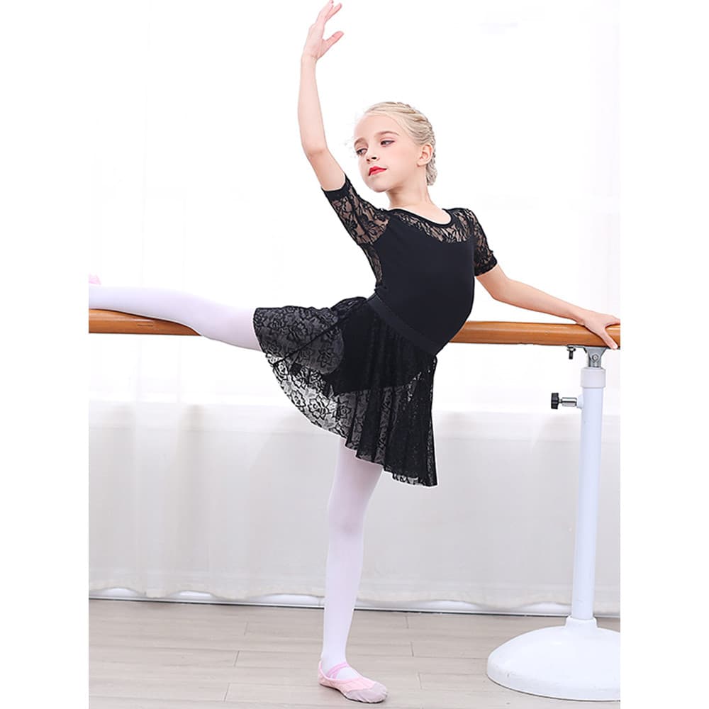 Traje de dança infantil para meninas, traje de prática de dança étnica, traje de balé, verão, renda preta, saia de dança
