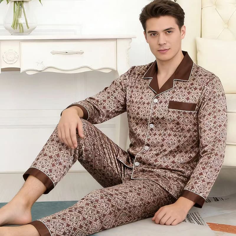 [Novo produto] Pijama masculino Plus Size verão seda gelada masculino primavera outono Loungewear pai terno fino de meia