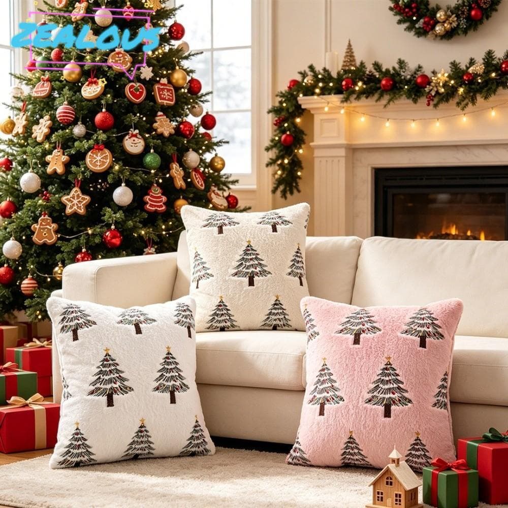 Capas De Almofada ZEALOUSSS , Travesseiro De Árvore De Natal De 18 X 18 Polegadas , Capa Tufada De Pele De Coelho Falsa