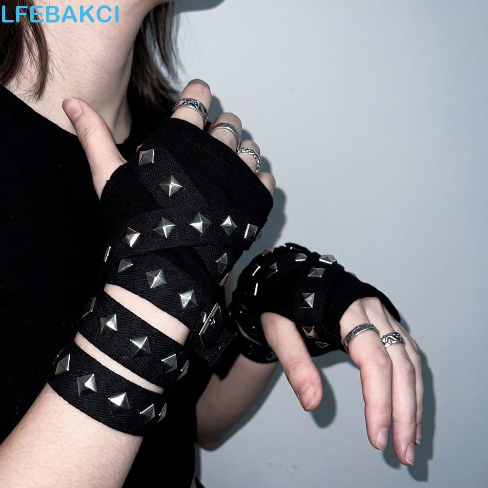 Luvas De Rebite De Metal , Pretas De Meio Dedo Harajuku , Casal Legal De Pulseira Punk Sem Dedos De Hip Hop Y2K
