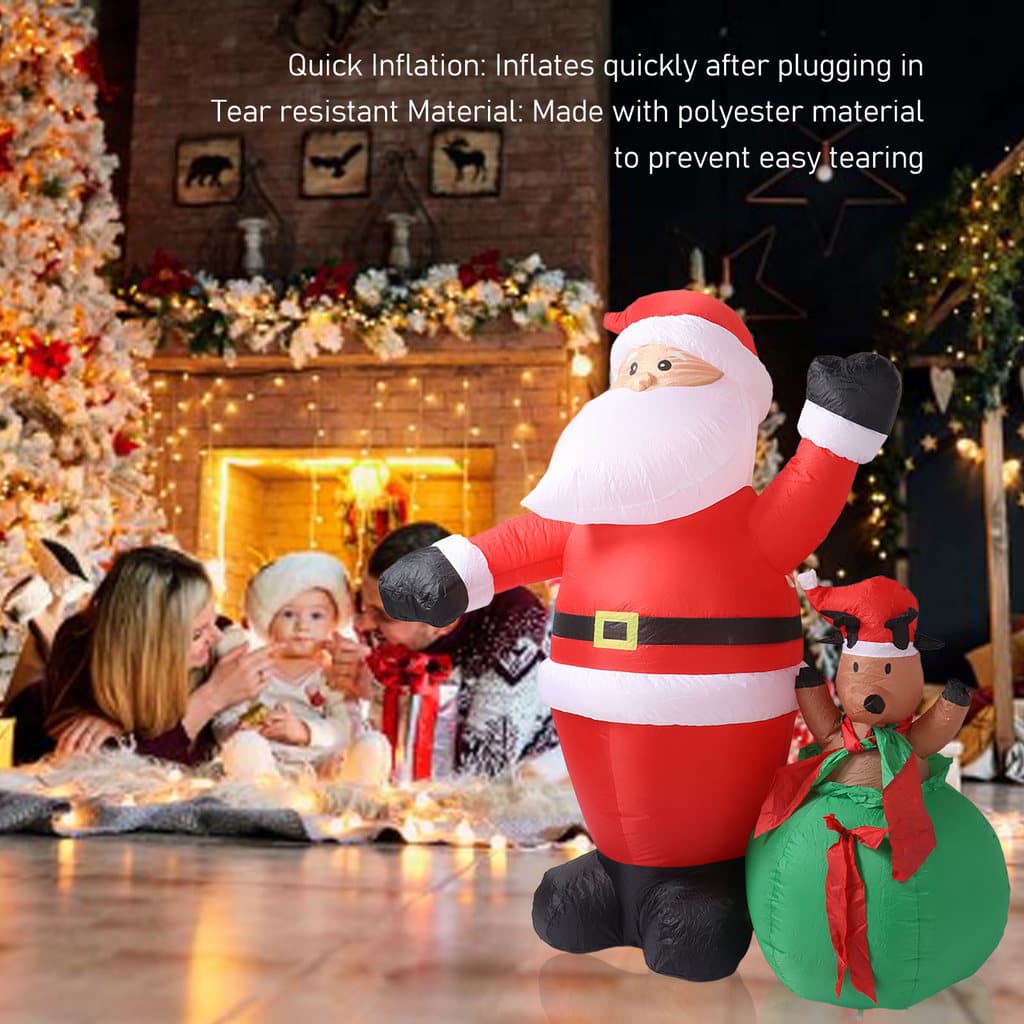 Decoração Inflável De Natal 6.2 Pés Papai Noel E Cervos IP44 À Prova Dip44 Água Com Luz LED Ventilador Quintal Decoraçõe