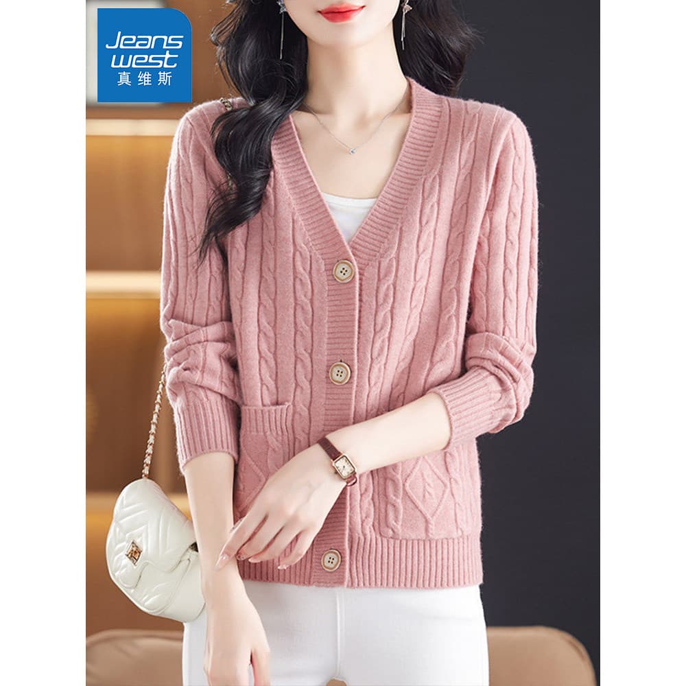 GL Zhenweisi curto Cardigan de malha feminino 2026 outono inverno novo estilo elegante com decote em v camisola jaqueta