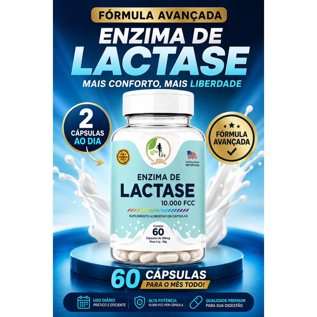 Enzima Lactase 60 Cáps 10000fcc Intolerância Lactose Fits Life -  Porção Reduzida - Premium