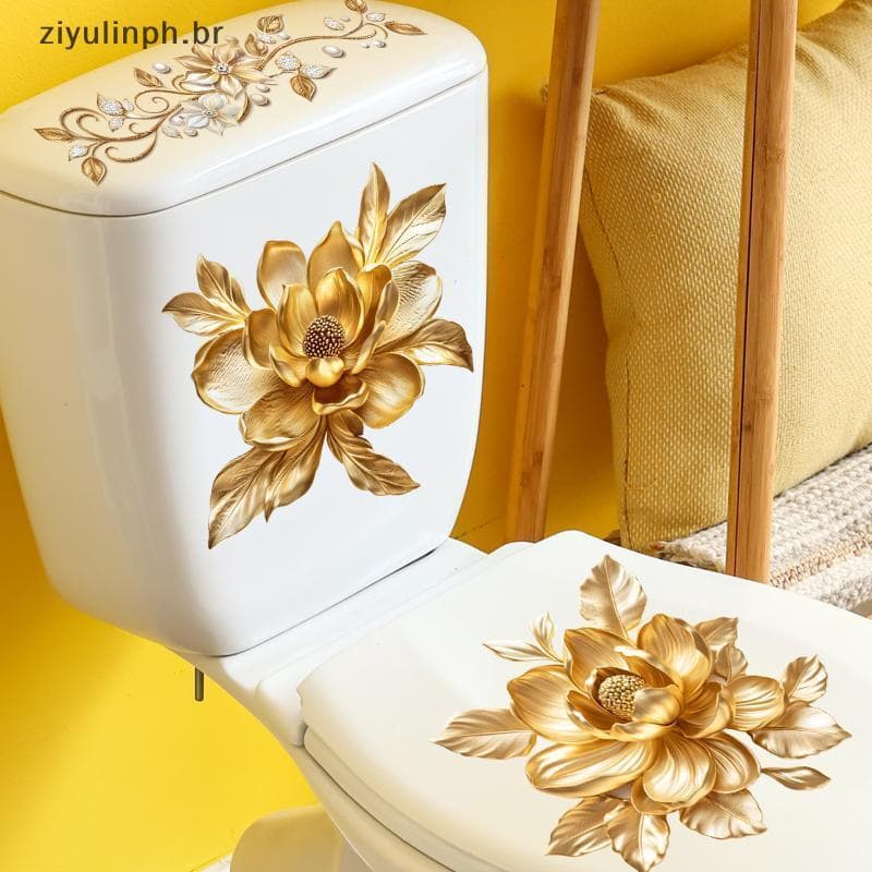 ziyulinph Auto-Adesivo Ouro Diamante Flor Toalete Stier Impermeável Resistente A Riscos Tampa Do Decalque Para Banheiro