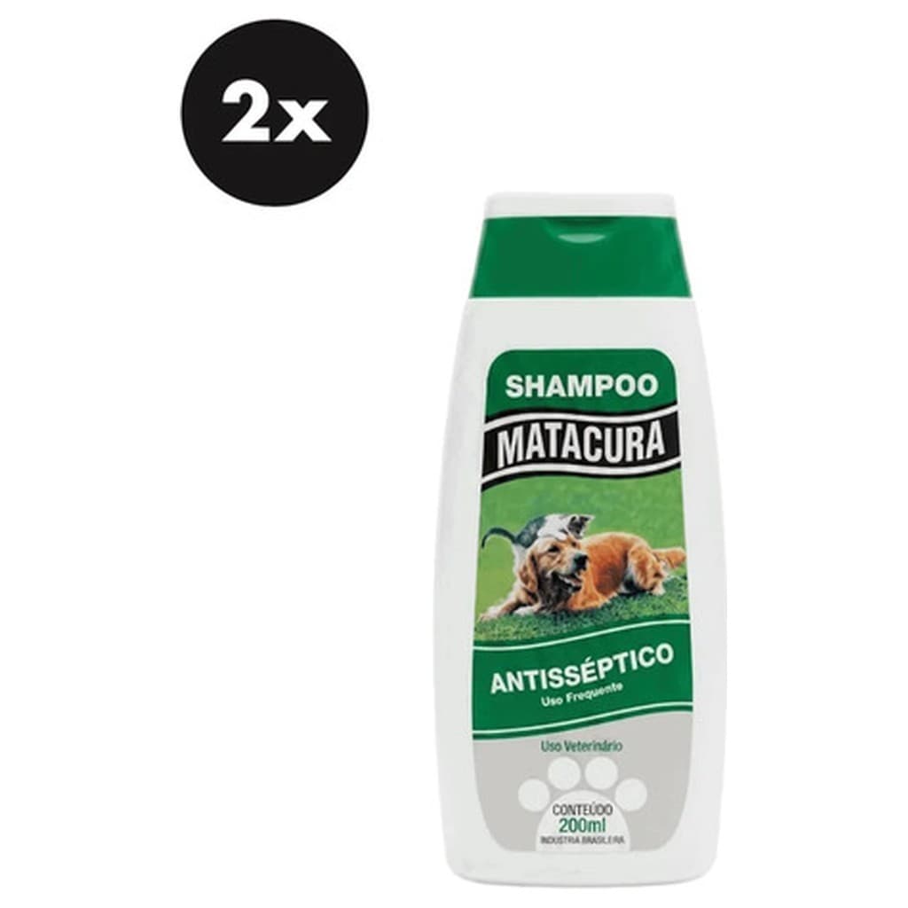 Kit 2 Shampoo Antisséptico Matacura 200ml Cães Gatos Higiene Pet