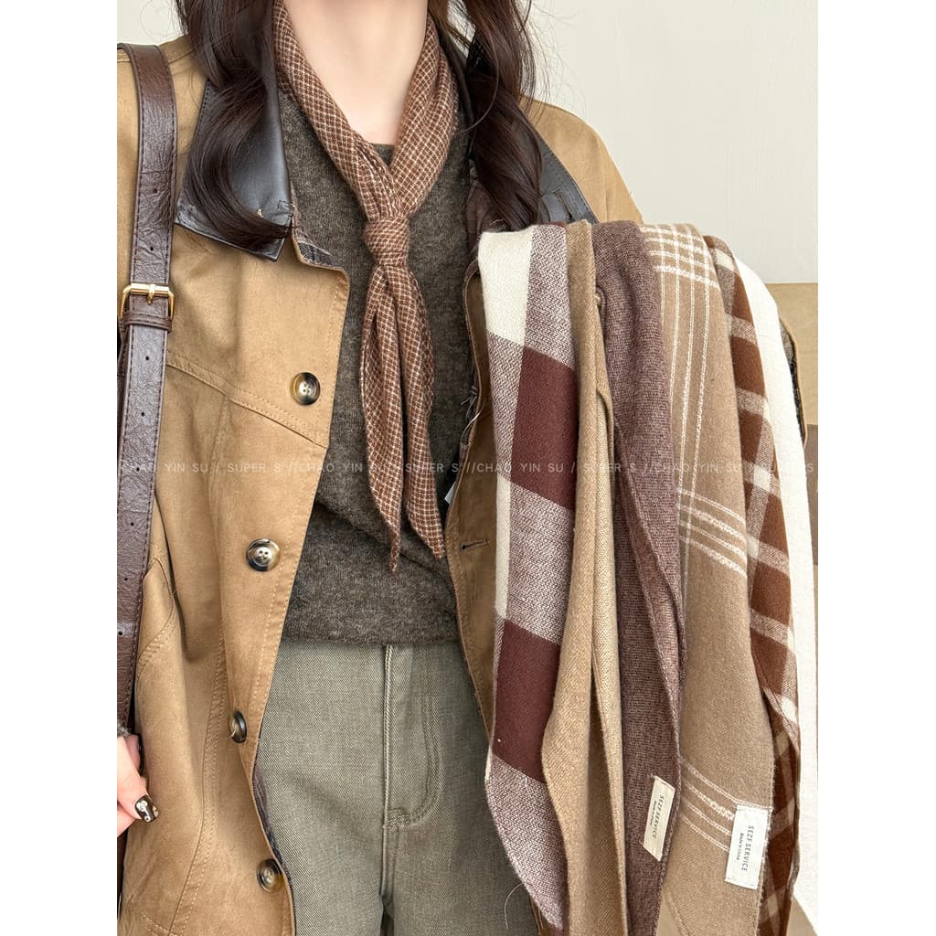 Merad Retro macio ceroso xadrez cachecol feminino High-End pescoço cachecol acessórios inverno quente triângulo cachecol
