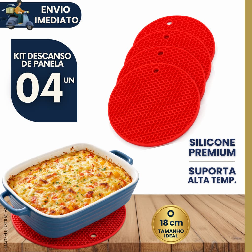 Kit 4 Descanso de Panela Silicone Textura Colmeia Antiderrapante Apoio de Panela Quente Cozinha
