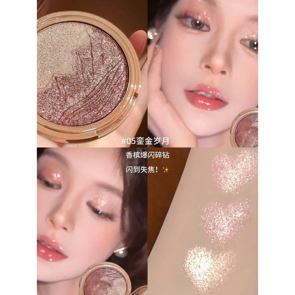 Nova cor dourada!Sunshine Jinshan pó de alto brilho Tricolor creme de alto brilho brilho rosto brilho de água Natural pe