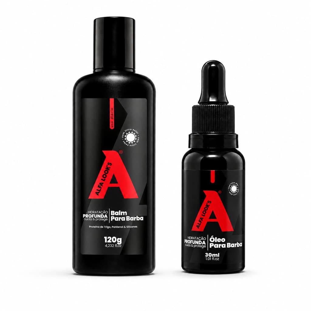 Kit para Barba Balm Hidratante e Óleo para Barba Alfa Look's Hidratação e Maciez
