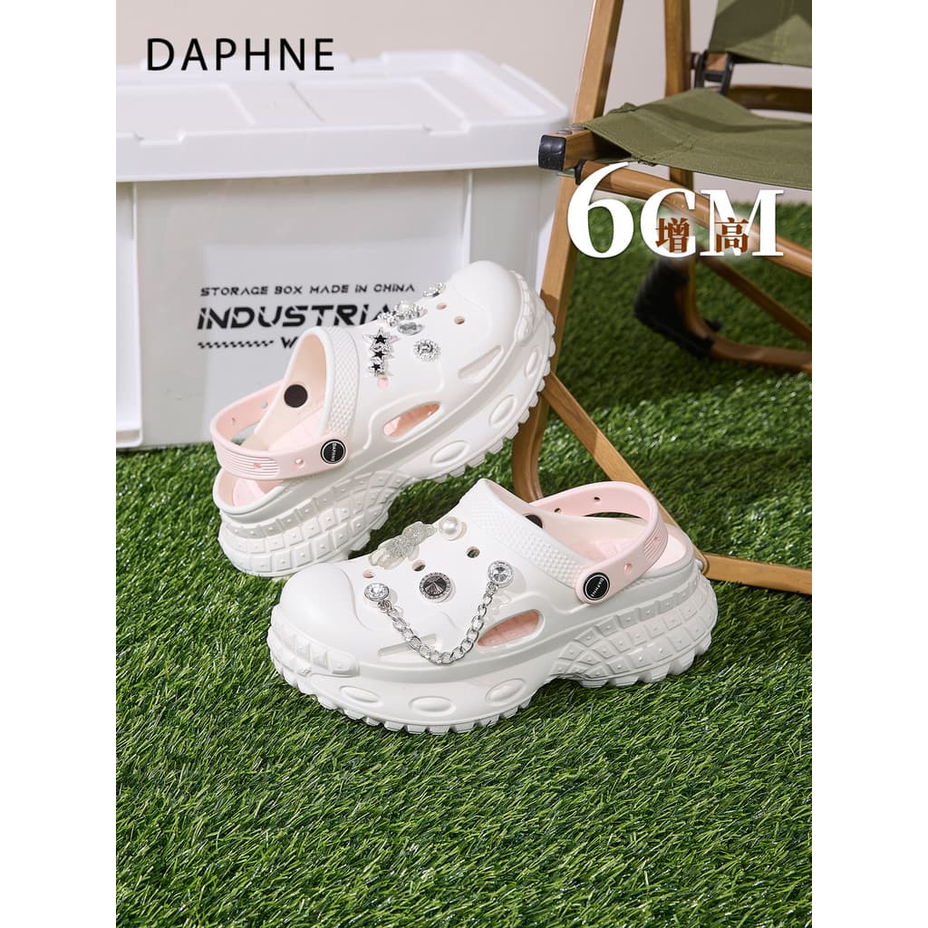 Daphne aumentou altura 6cm buraco sapatos femininos exterior Wear 2026 verão novo estilo sandálias chinelos Anti-desliza