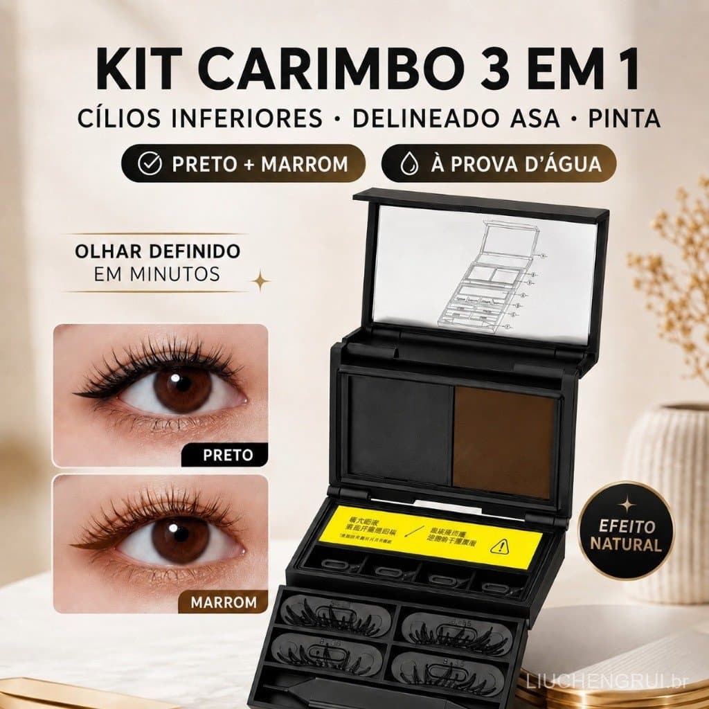 Kit de Delineador 3 em 1 para Olhos, Cílios Inferiores + Asa + Ponto, Preto/Marrom, À Prova d'Água TEDD