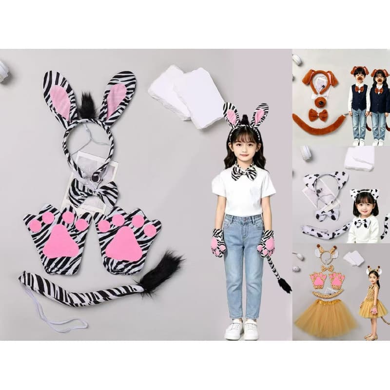 Halloween Animal Dos Desenhos Animados Das Crianças De Orelhas Compridas De Pelúcia Bandana E Pata Conjunto Traje Listra