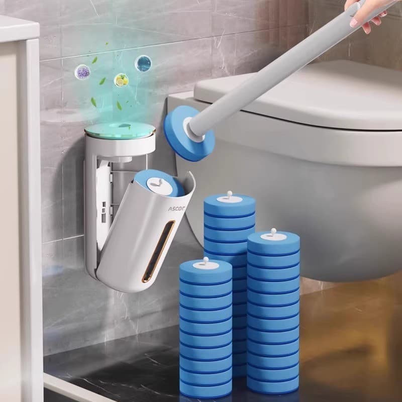 Escova de vaso sanitário descartável montada na parede de luxo leve, doméstica, sem ângulo morto, escova de limpeza de v