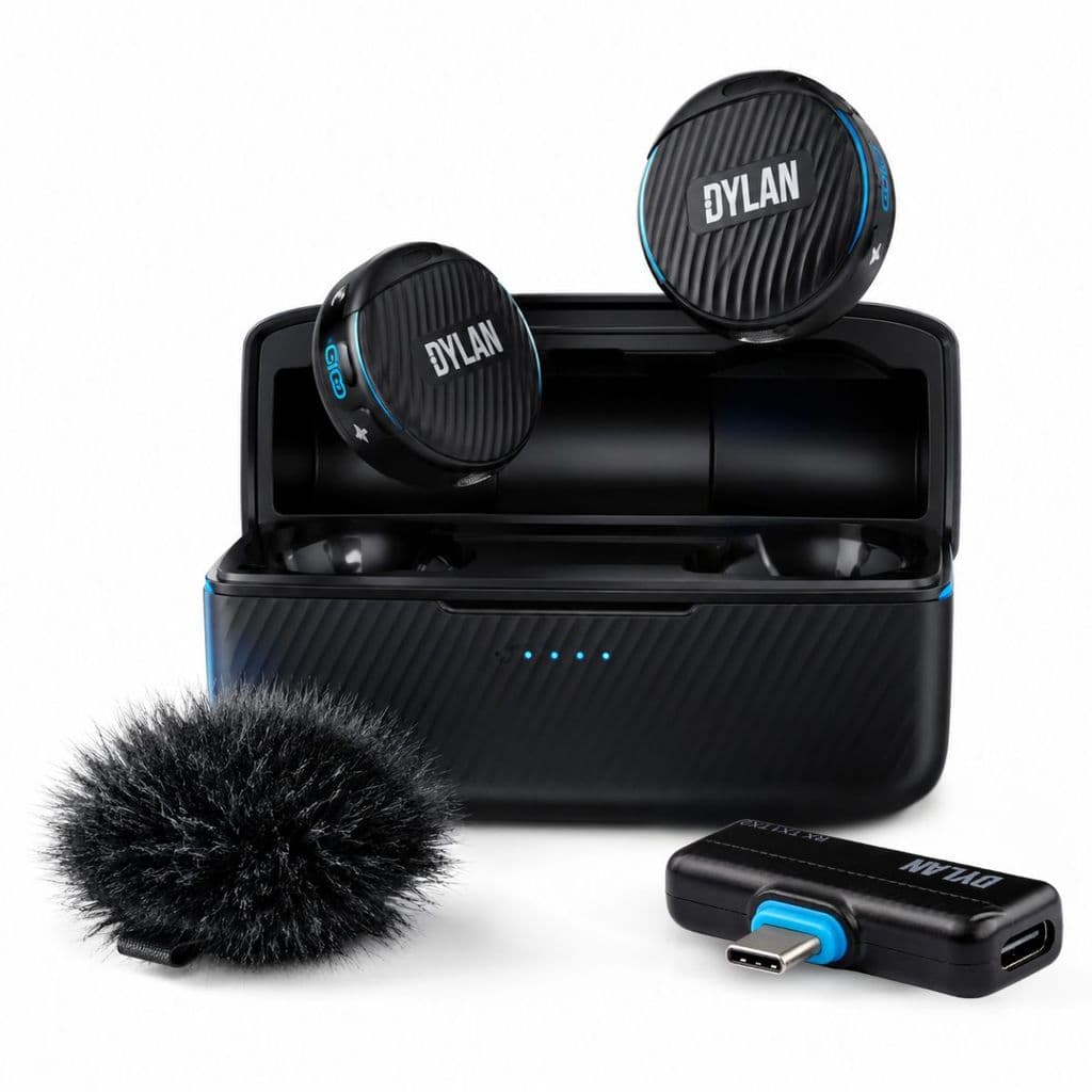 Microfone Duplo Sem Fio USB Dylan Celebrate TM6 com 2 Microfones e Receptor para Gravações, Aulas e Performances