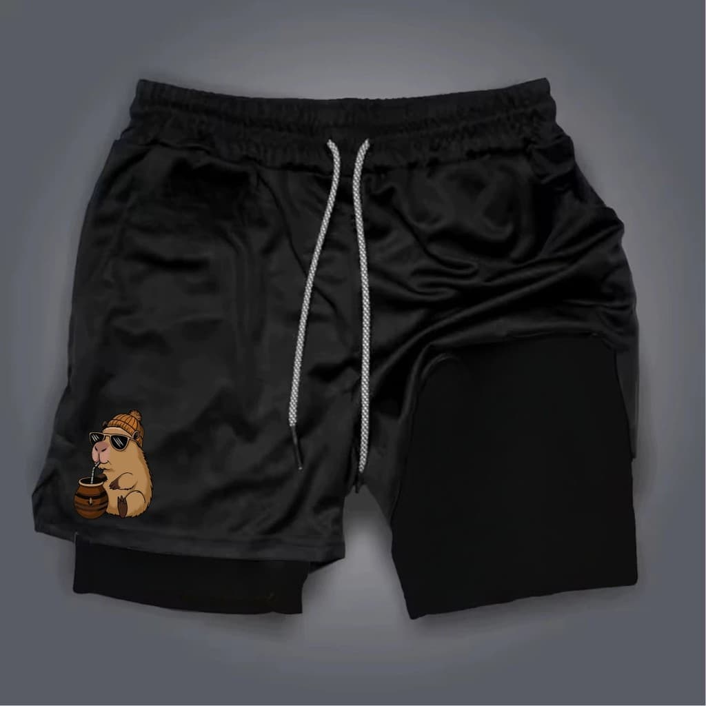 Shorts Bermuda 2 em 1 Para Academia treino perfomance Capivara Chimarrao academia maromba short dry compressão