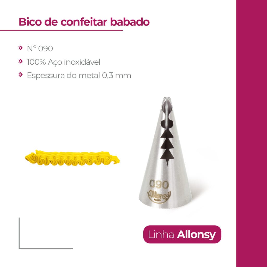 Bico de confeitar aço inox babado Nº 090 allonsy 1 unidade profissional