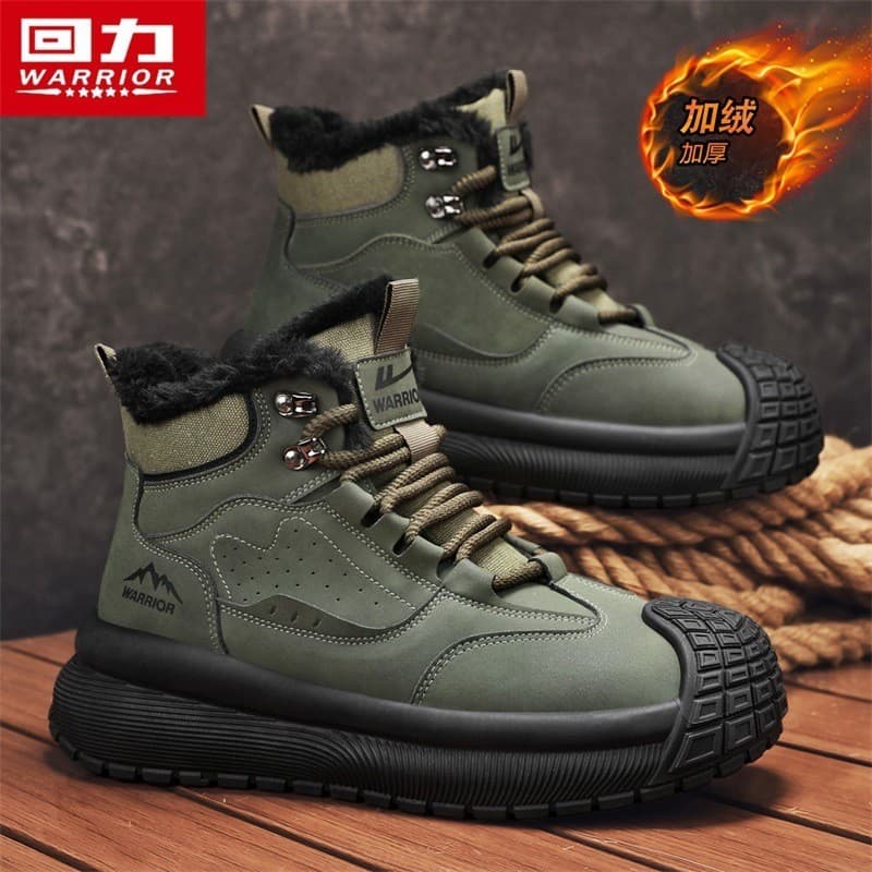 Puxar para trás Martin botas masculinas na moda sapatos de caminhada antiderrapantes ao ar livre forro de lã de inverno