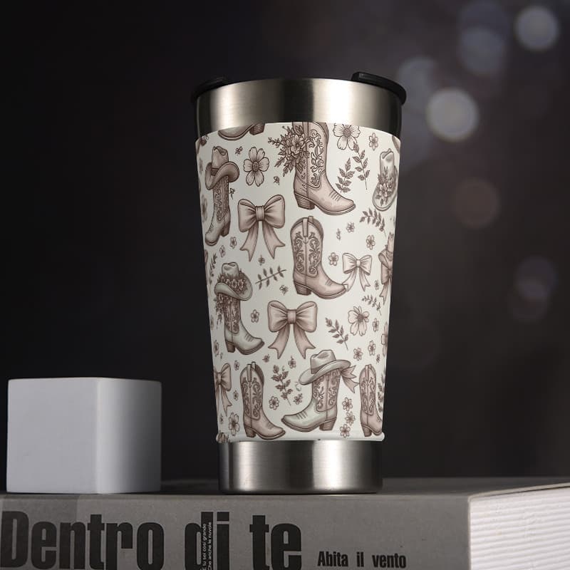 Copo térmico tumbler cowgirl 473ml aço inoxidável com abridor de garrafas embutido e tampa parede dupla vácuo