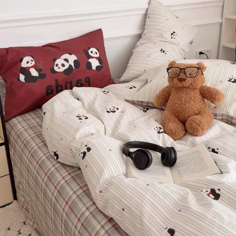 Ins Mix Match vitalidade estilo linha Panda puro algodão bonito conjunto de quatro peças dos desenhos animados dormitóri