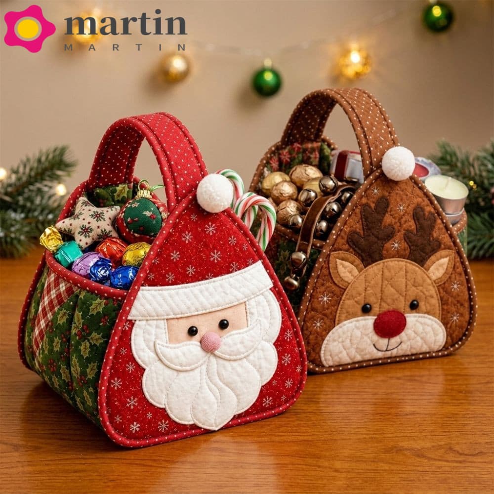 Cesta De Transporte Acolchoada De Natal MARTIN , Kit De Armazenamento DIY Com Padrão De Desenho Animado Estilo Vintage