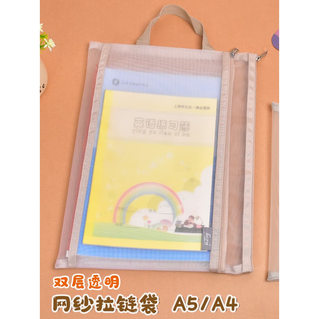 Bolsa de arquivo colorida com chifre A4/A5/A6 Bolsa transparente com zíper de camada dupla Bolsa com cordão Bolsa de inf