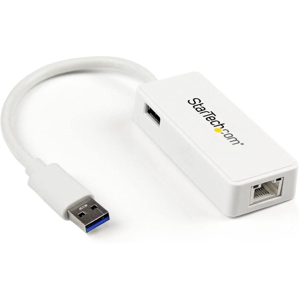 Adaptador USB 3.0 para Gigabit Ethernet da StarTech.com com Porta USB (Branco) - Adaptador LAN USB 3.0 - 10/100/1000 Mbp