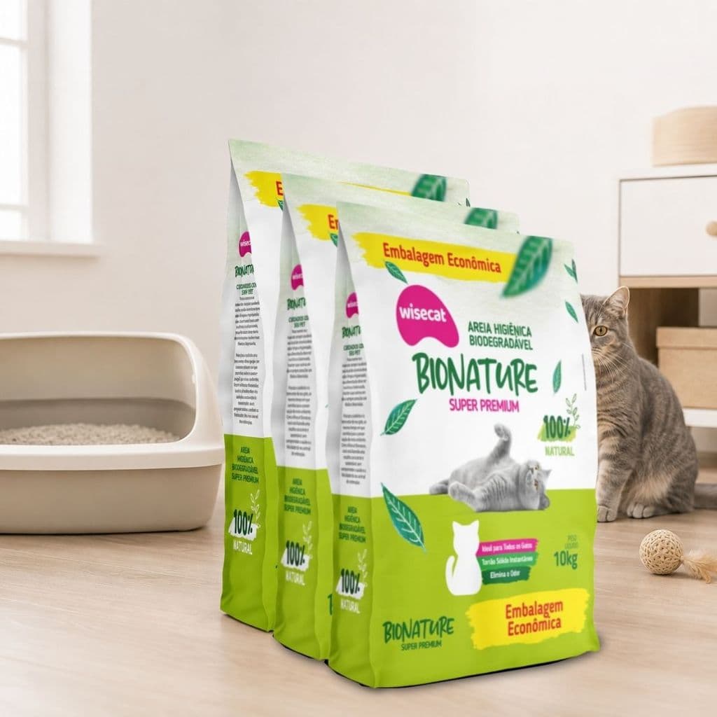 Kit 3 Areia Sanitária De Mandioca Granulado Para Gatos Biodegradável Wisecat 30kg
