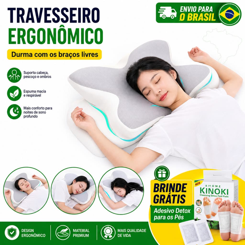 Travesseiro ortopédico borboleta cervical para combate a dores na coluna, dores de cabeça