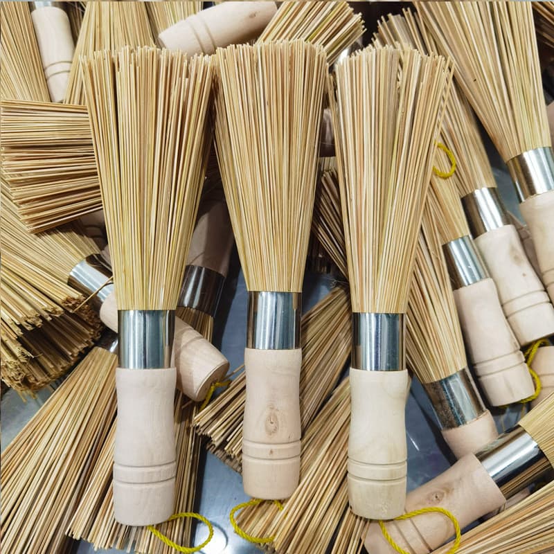 Escova de panela de bambu Escova de bambu Natural de cabo longo Escova de panela para lavar panelas Suprimentos de limpe