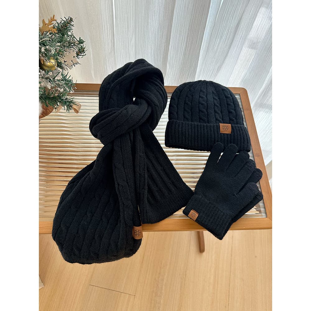 Outono inverno quente engrossado torção estilo cachecol chapéu luvas conjunto de três peças à prova de frio resistente a
