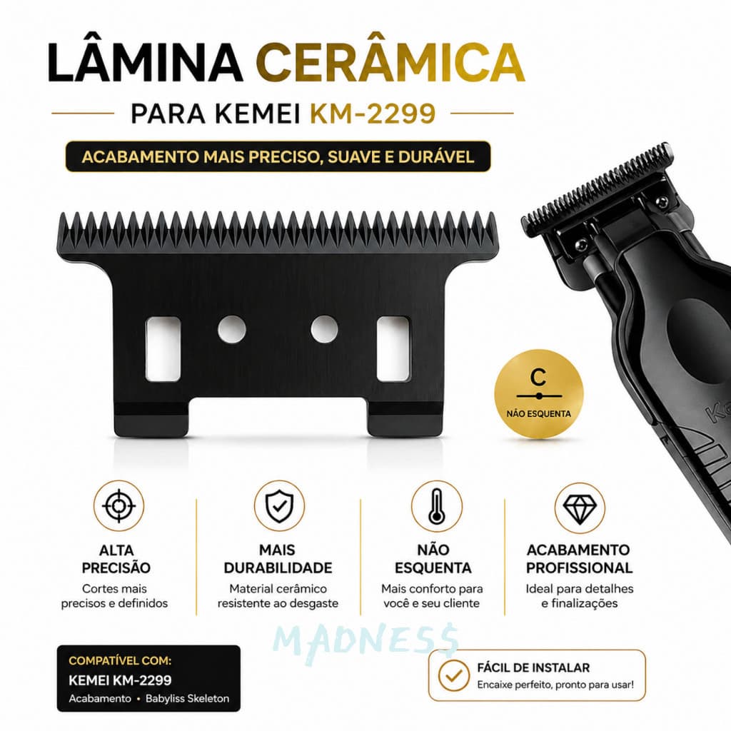 Lâmina Cerâmica Kemei 2299 para Máquina de Acabamento Profissional Reposição babyliss skeleton