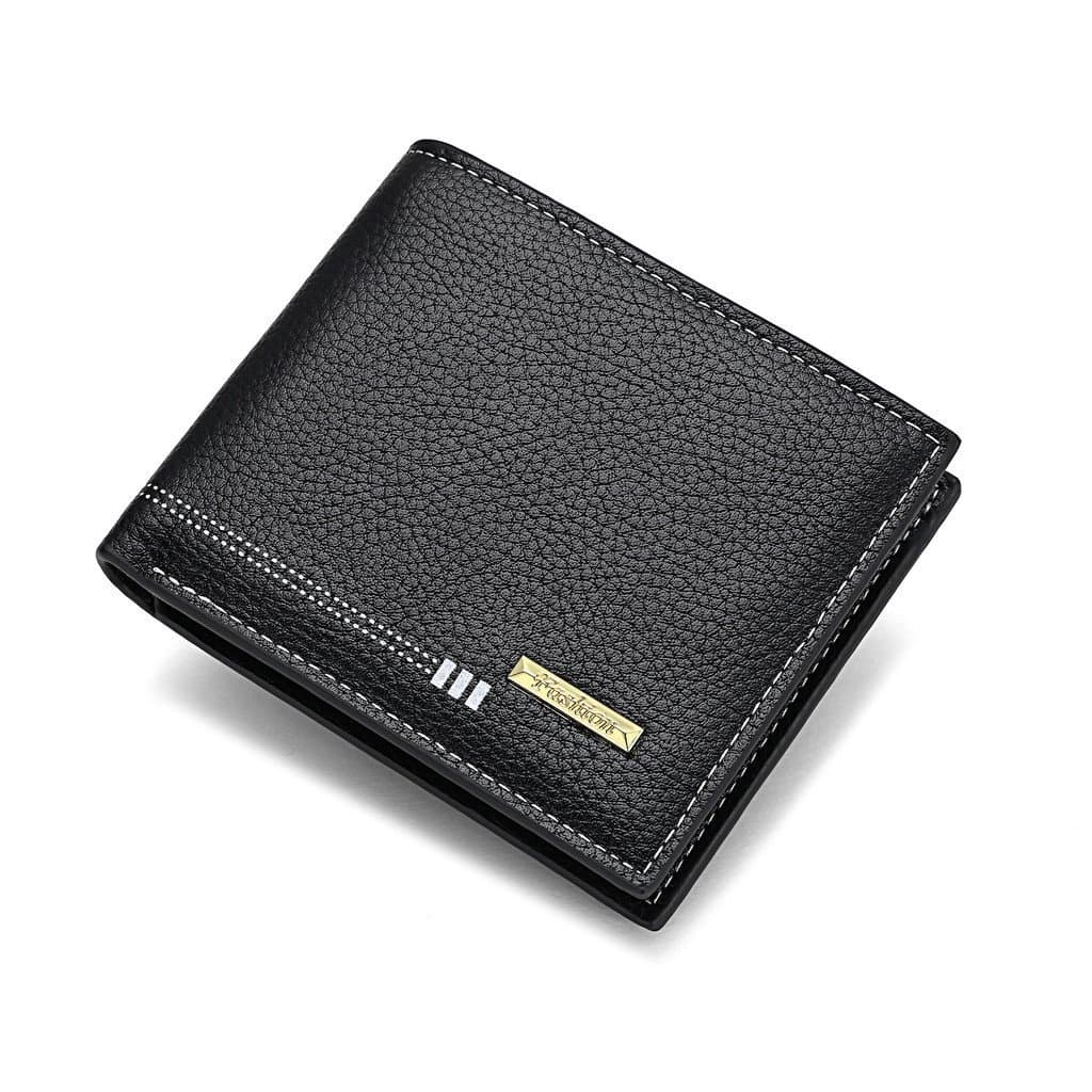 Carteira curta horizontal, carteira curta masculina para negócios, carteira de couro verde com zíper e padrão de lichia,