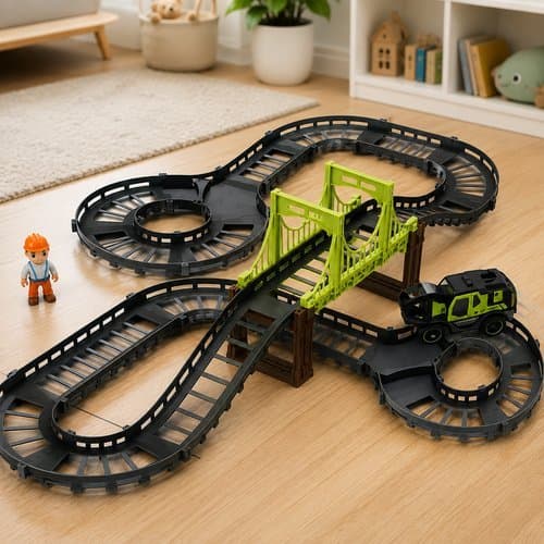 Pista Infantil Construção 30 Peças Carrinho Boneco Conjunto Educativo Motor Infantil