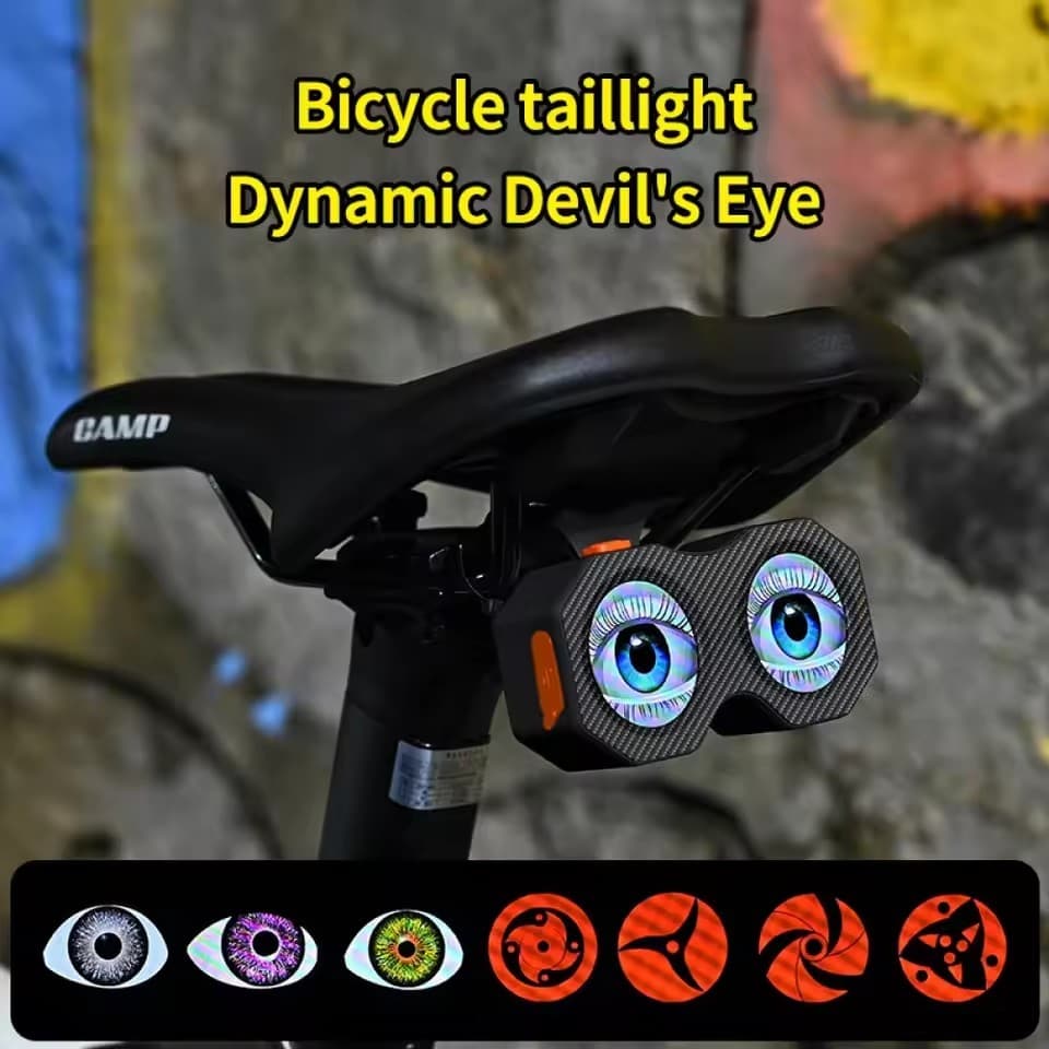 Motocicleta Bicicleta Espelho Retrovisor Luzes Decorativas 3D Dinâmico Diabo Olho USB Recarregável LED Luz Retrofit