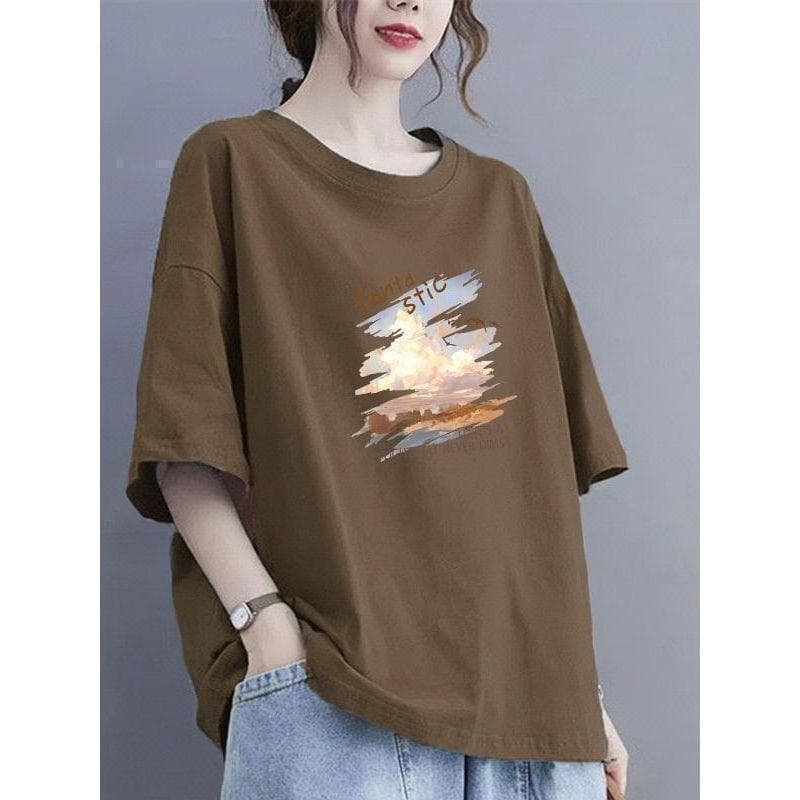 Verão tamanho grande algodão contendo manga curta camiseta feminina 100kg solto cobrindo carne mais magro olhar meia man