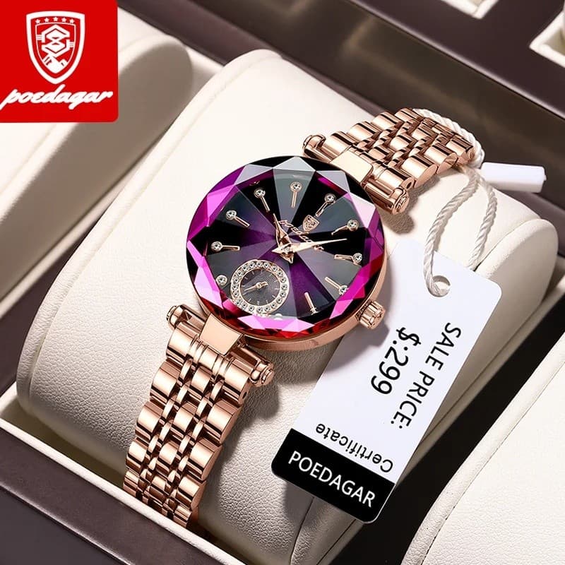POEDAGAR 719 Relógio Para Mulheres Luxo Rosa Ouro Aço Inoxidável Quartzo De Pulso À Prova Dwaterproof Água Moda Versão C
