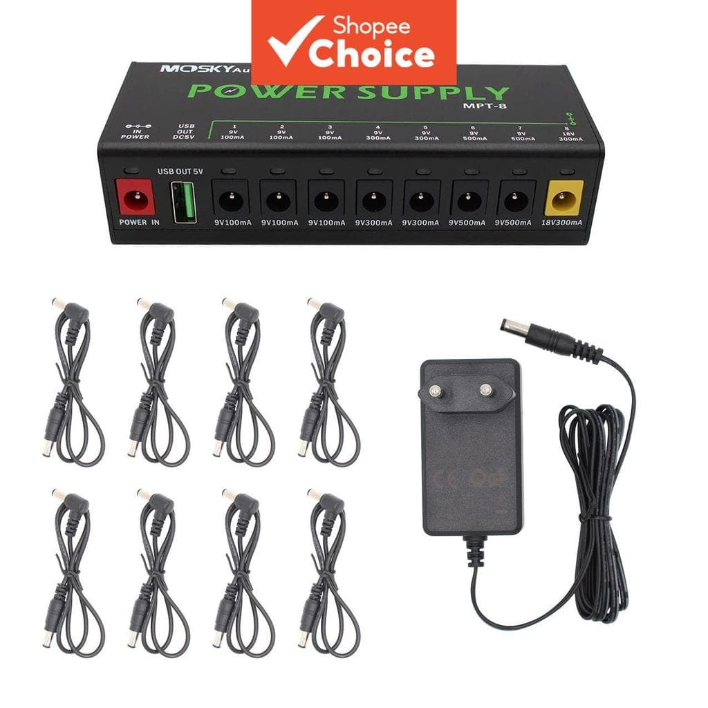 Mosky MPT 8 Fonte De Alimentação 8 Saídas DC 5V Saída USB Para 9V 100 500mA 18V 300mA Pedal Efeito Guitarra Venda Quente