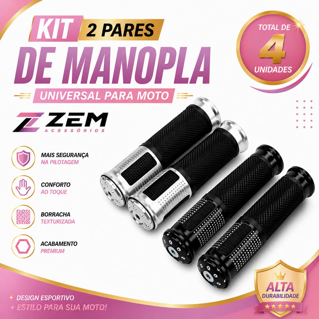 Kit 2 Pares Manopla para Moto ZEM Universal Punho Esportivo para Guidão