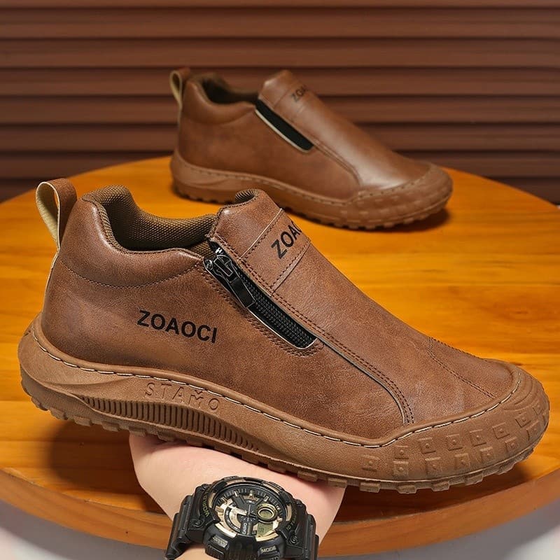 Sapatos masculinos de um Pedal primavera outono sapatos de couro casuais masculinos zíper lateral esportes trabalho trab