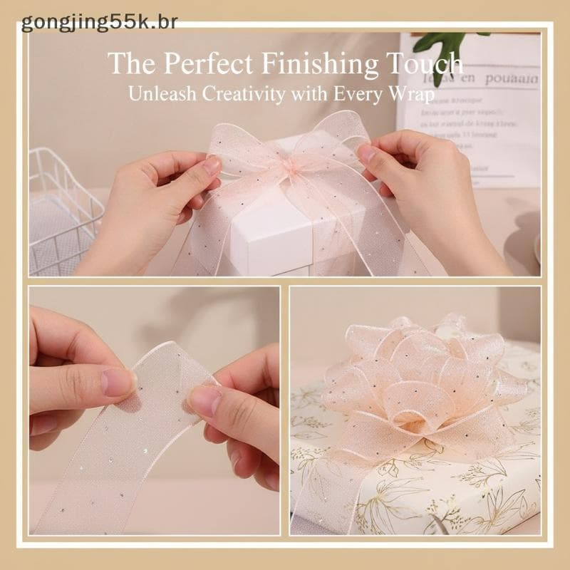 gon 2.5/4cm Carimbo Quente Fita De Organza Decorativa Acessório De Cabelo Guarnição Para Presente Paaging Decoração De F