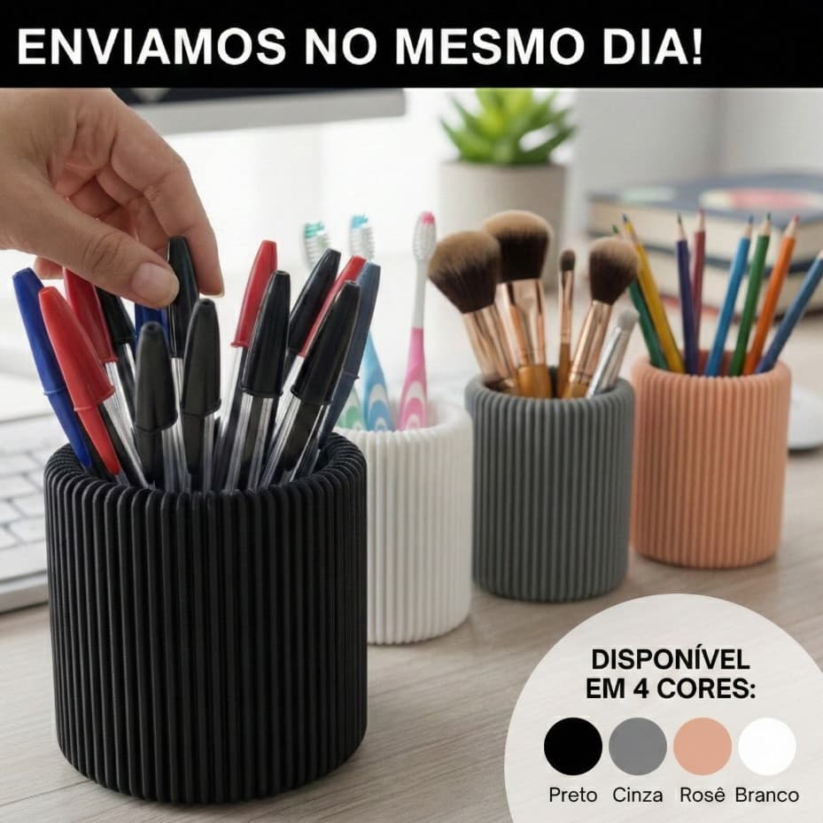 Porta Caneta Organizador de Mesa Porta Lápis Porta Treco Multiuso 3D para Escritório