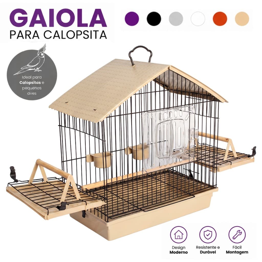 Gaiola para Calopsita Slim Teto Plástico Completa Comedouro Poleiro