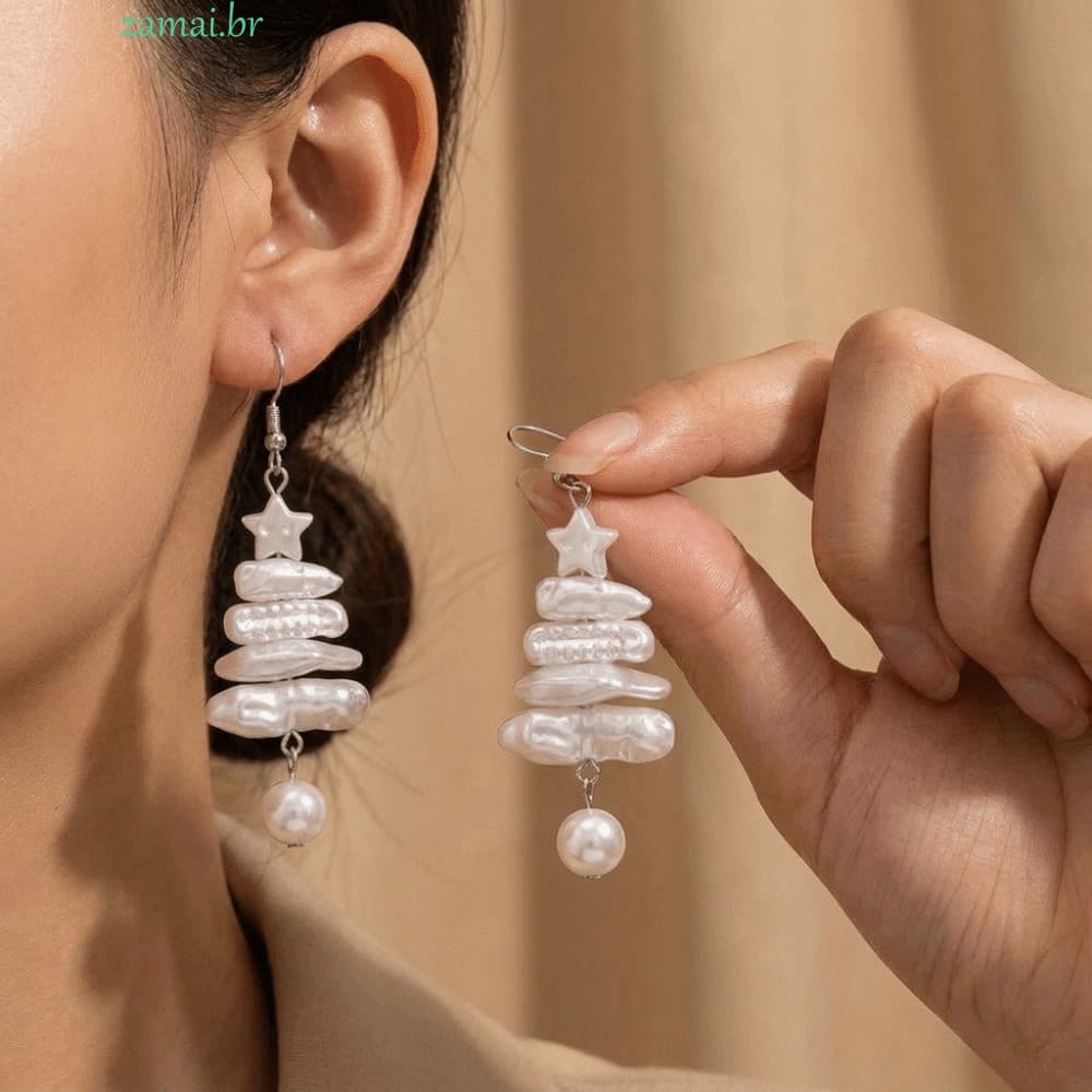 Joias De Pérolas Falsas ZAMAI , Colar De Árvore De Natal Empilhados Vintage , Brincos Pendentes Exclusivos E Encantadore